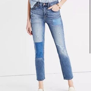 MADEWELL Cruiser Patchwork Straight Raw Hem Jeans